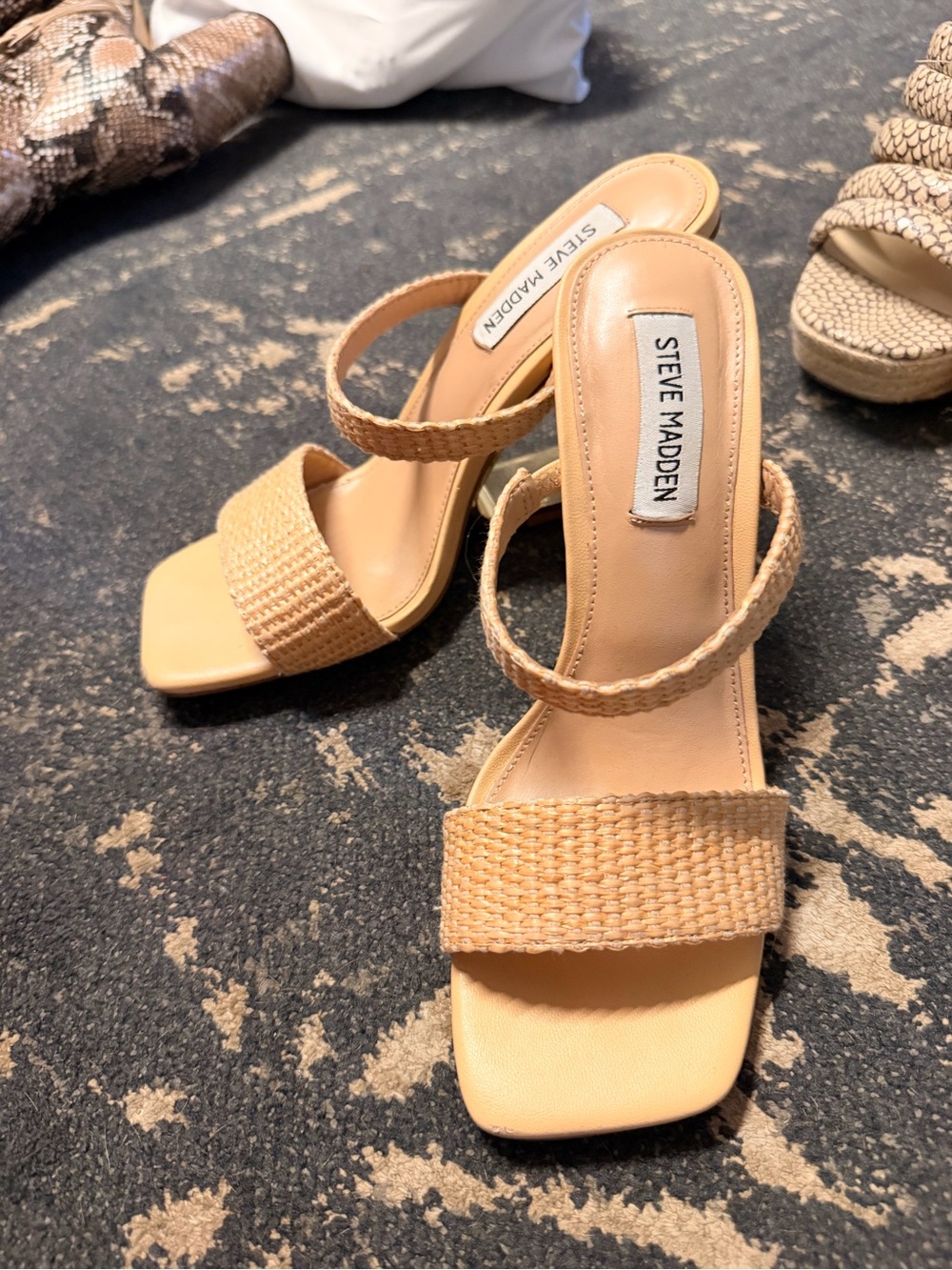 Steve Madden Tan Woven Double-Strap Heeled Sandals